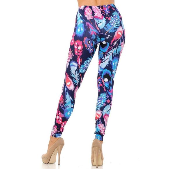 X-Plus‎ Size Womens Creamy Soft Colorful Large Feathers Brush Leggings - Picture 4 of 11